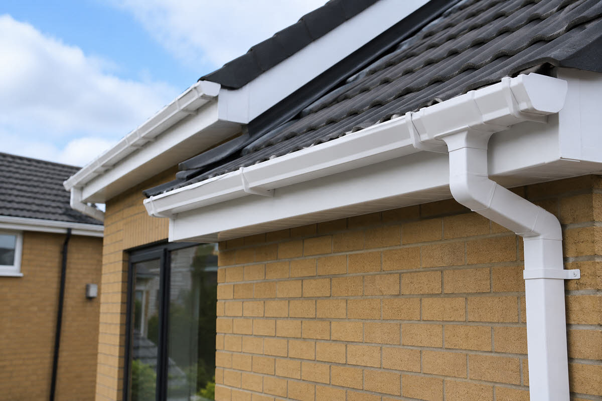 guttering on new rear extension and back of garage